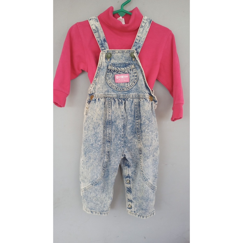 Vintage OshKosh B'Gosh Vestbak Stone Acid Wash Denim Overalls 24 Mos 80s 90s EUC